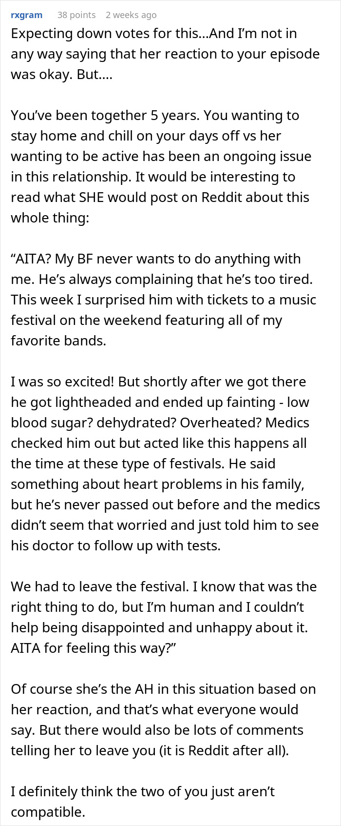 A Reddit thread discusses a man fainting at a concert while his fiancée tries to get closer to the stage. A Reddit thread discusses a man fainting at a concert while his fiancée tries to get closer to the stage.