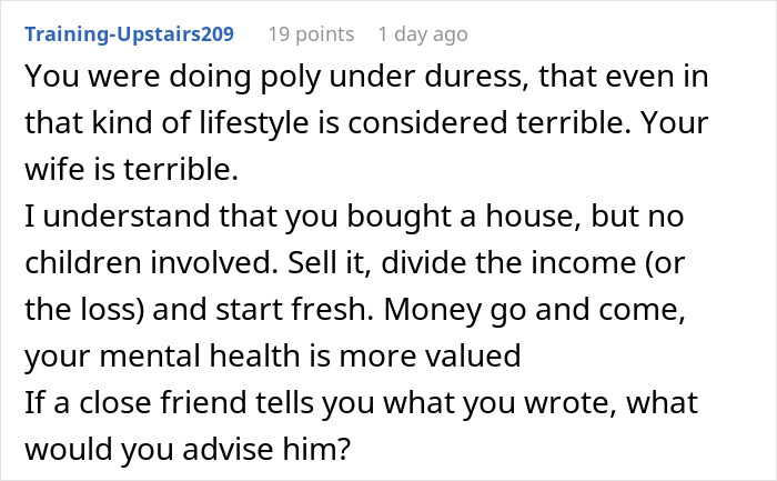 Advice for a man regretting an open marriage to avoid divorce, suggesting ending the marriage for mental health. Advice for a man regretting an open marriage to avoid divorce, suggesting ending the marriage for mental health.