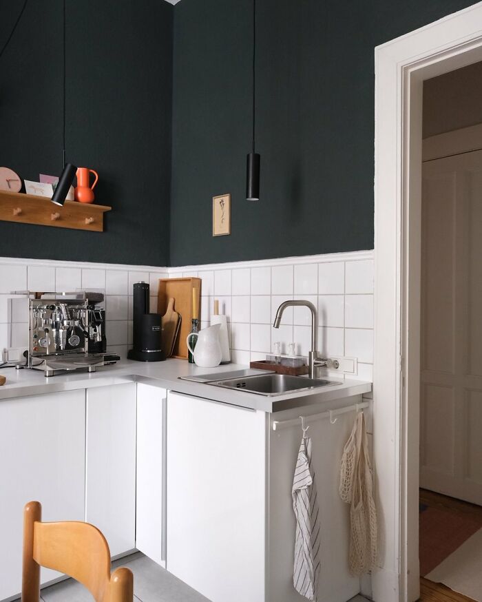 Small kitchen with dark walls and stylish interior design ideas