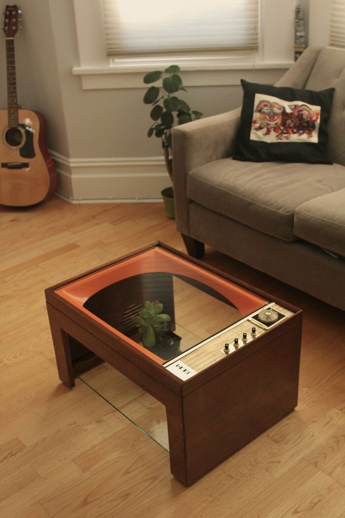 Living room coffee table designed from a vintage television set