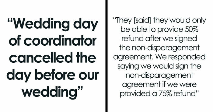 Coordinator Cancels Wedding 24 Hours Before The Wedding, Then Tries To Silence The Bride