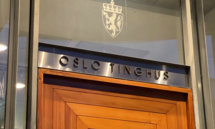 Oslo Tinghus courthouse entrance related to Norwegian Crown Princess's son trial Oslo Tinghus courthouse entrance related to Norwegian Crown Princess's son trial