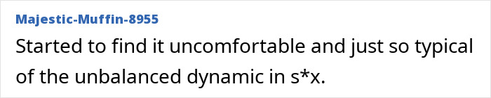 A social media user shares their bedroom confession, highlighting discomfort with unbalanced dynamics.
