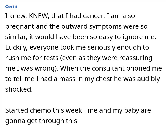 A pregnant woman experiences gut feelings about her health, leading to an early cancer diagnosis.