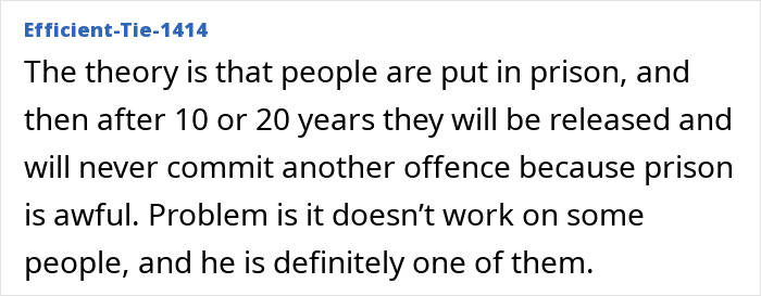 Comment discussing prison theory and offender being exception