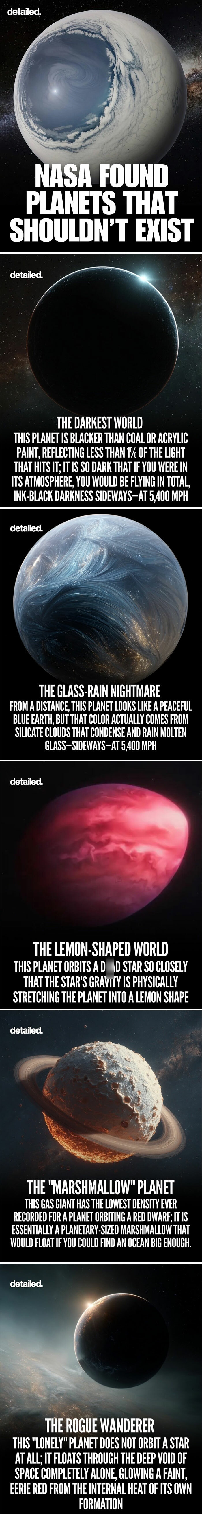 NASA discovery of unusual planets including darkest, glass-rain, lemon-shaped, and rogue worlds