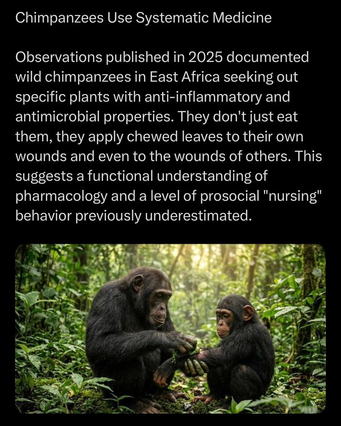Wild chimpanzees apply medicinal plants to wounds demonstrating systematic medicine use