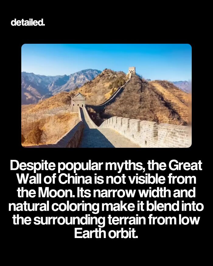 Great Wall of China blending into terrain, not visible from the Moon