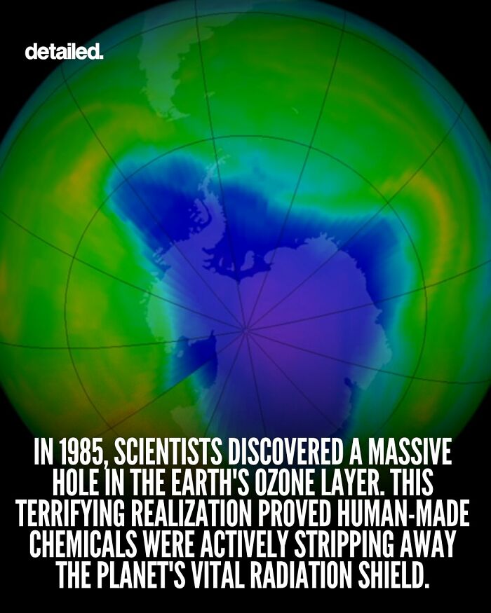 Global map showing the Earth's ozone hole discovered by scientists in 1985