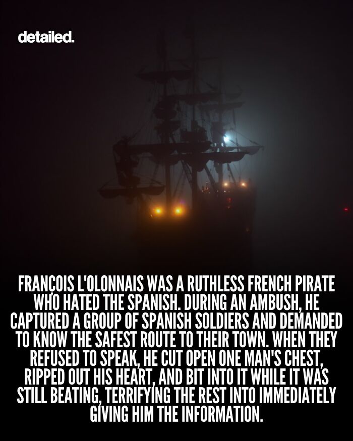 Old pirate ship sailing with story of Francois LOlonnais a ruthless French pirate