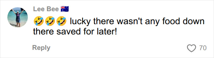 Lee Bee's comment on a boy's plaster cast, expressing relief there was no food hidden inside, a funny surprise.