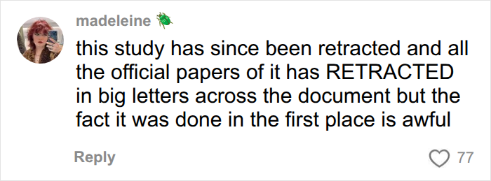 A comment on endometriosis studies: madeleine highlights that the study has been retracted but finds its initial existence awful.
