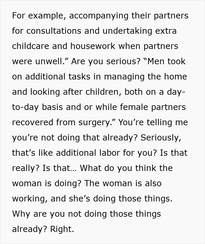 Text discussing how endometriosis studies highlight men undertaking additional childcare and housework.