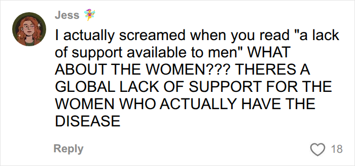 A comment from Jess screaming in disbelief about a global lack of support for women who actually have endometriosis.
