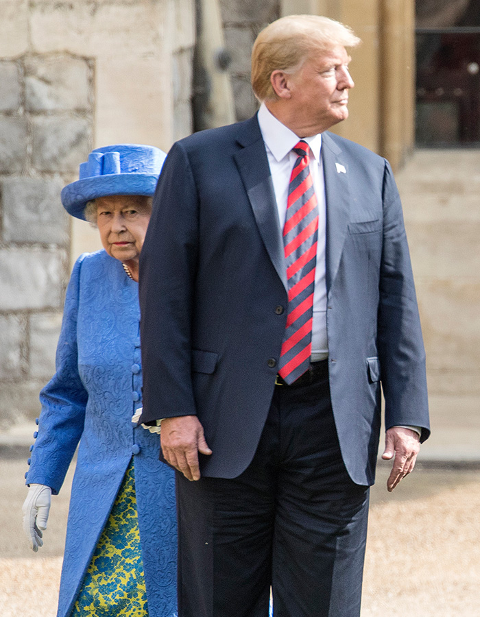 Donald Trump gaffes walking with Queen Elizabeth II, a blooper for history books and YouTube.