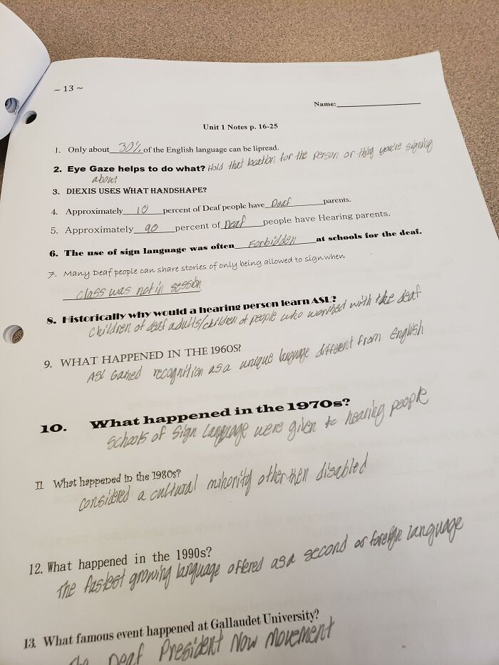A worksheet with answers, showing how a toxic teacher might assess students.