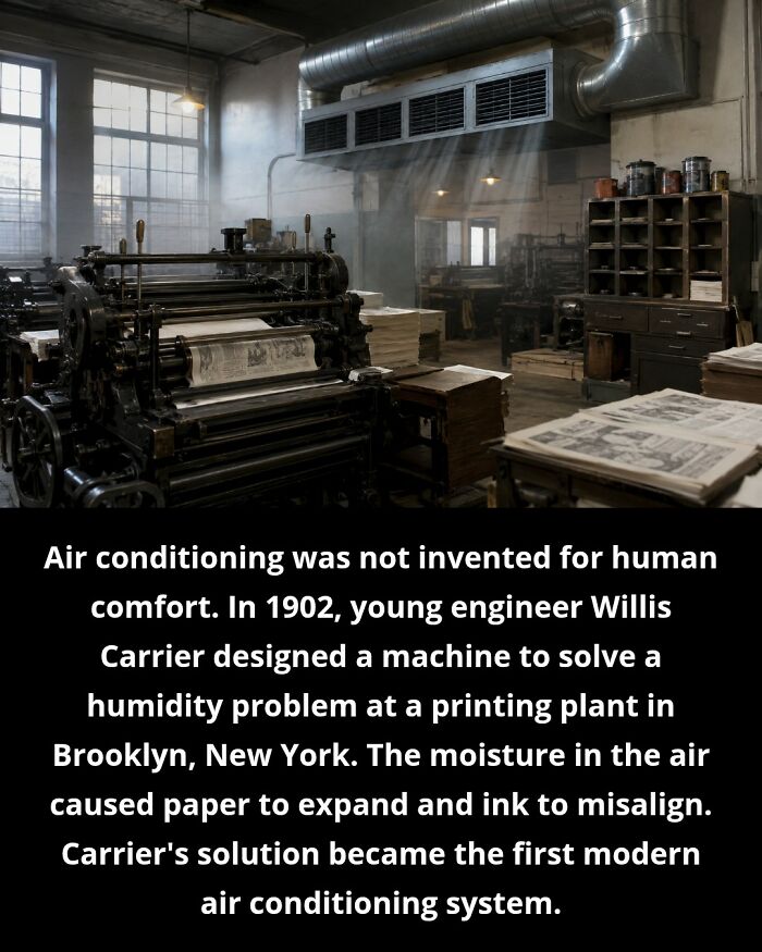 Air conditioning invention in 1902 solving humidity problems at Brooklyn printing plant