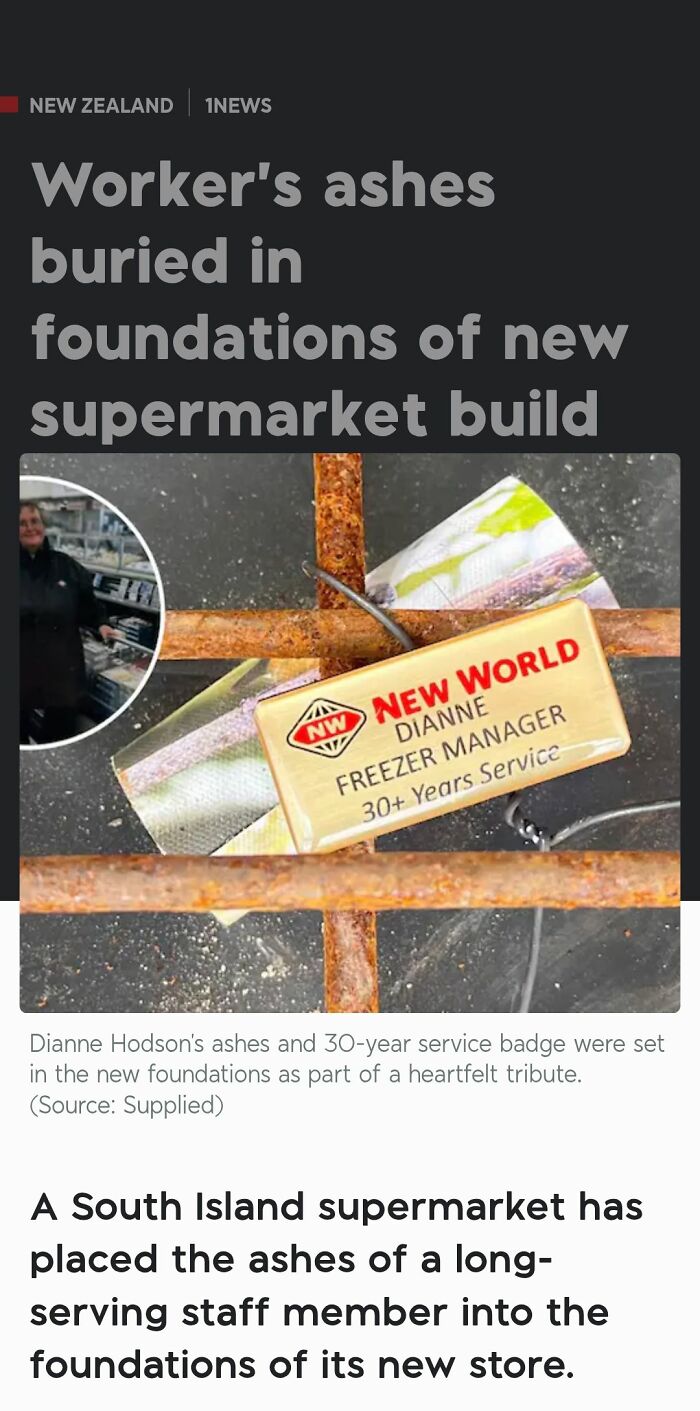 Supermarket foundation ceremonially includes ashes and badge of long-serving employee