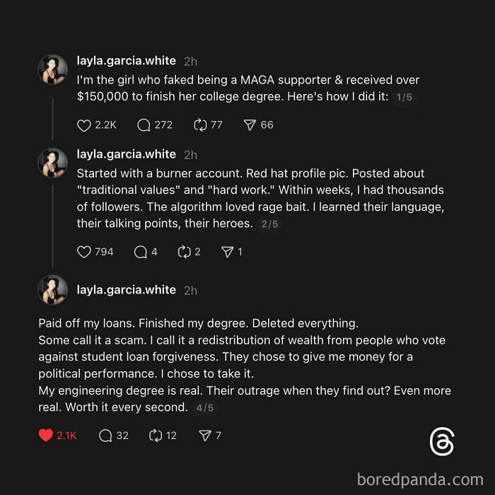 Fake MAGA supporter scams $150,000 for college using social media and rage bait.