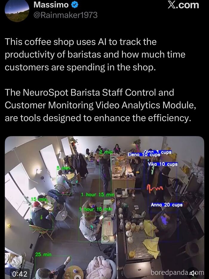 Coffee shop uses AI to monitor barista productivity and customer time spent