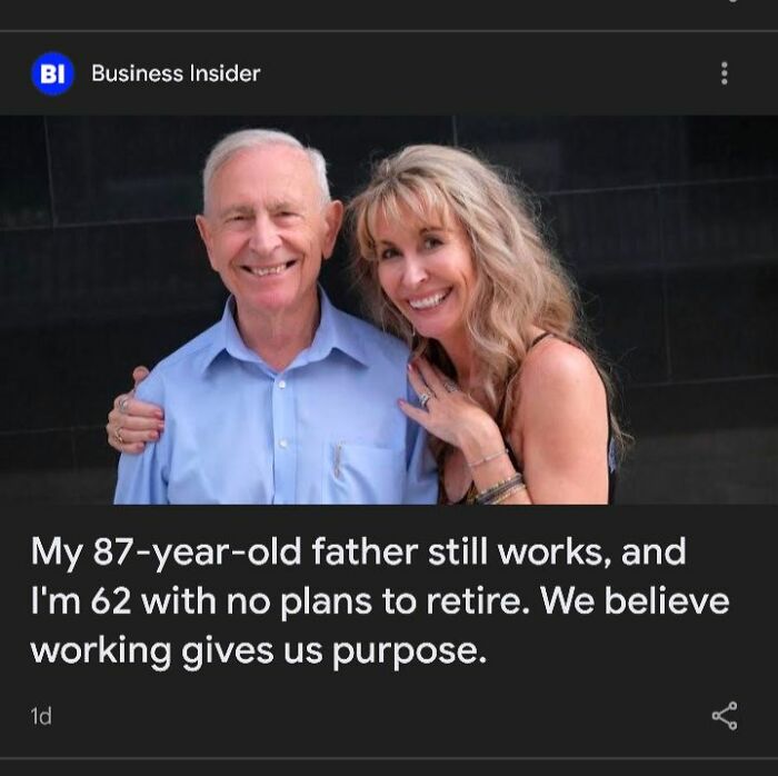 Smiling elderly man and woman say working gives life purpose at older age