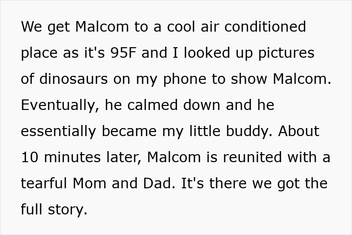 Text about calming an autistic child and reuniting him with parents