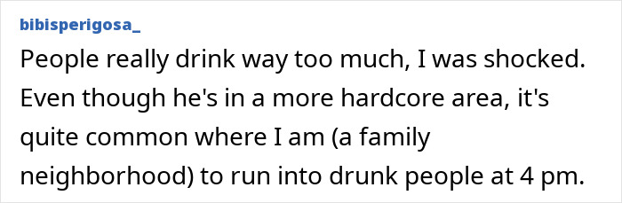 A social media user comments on the dark side of Japan, mentioning drunk people in a family neighborhood.