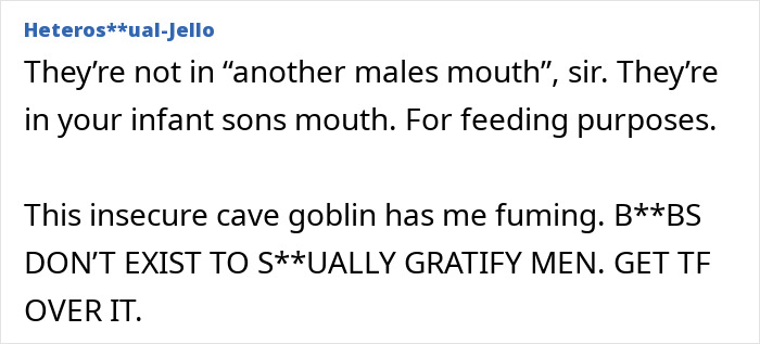 Comment condemning ignorance about breastfeeding and defending it as for infant feeding purpose Comment condemning ignorance about breastfeeding and defending it as for infant feeding purpose