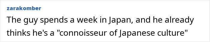 A screenshot from zarakomber about a tourist exposing the dark side of Japan, discussing Japanese culture.