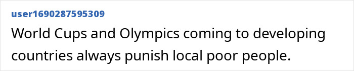 World Cups and Olympics punish poor people. A user comment on wealthy Star World Cup players and their intimate companions.