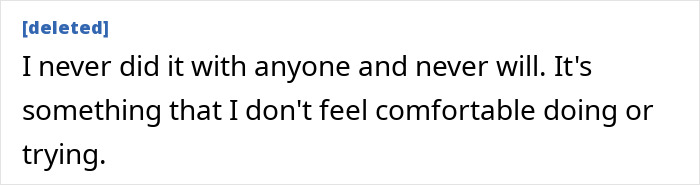 A social media user shares their bedroom confession, explaining they never did it and feel uncomfortable trying.