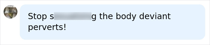 A social media comment reading: Stop s______g the body deviant perverts!, about the World Cup outfit controversy. A social media comment reading: Stop s______g the body deviant perverts!, about the World Cup outfit controversy.
