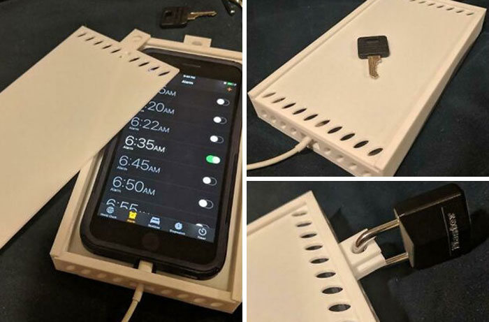 A white 3D print phone case with a padlock helps with screen time management, making everyday life much easier.