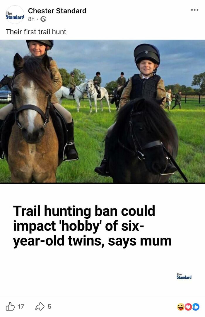 Six-year-old twins riding horses on their first trail hunt
