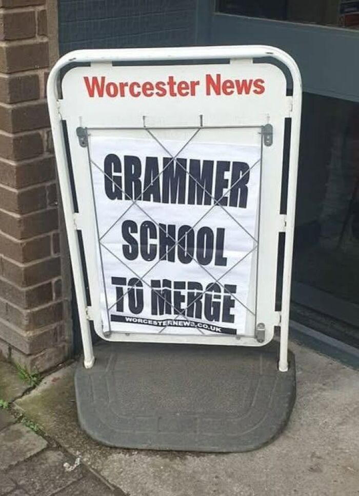 Funny local newspaper headline about gramer school to merge with typo