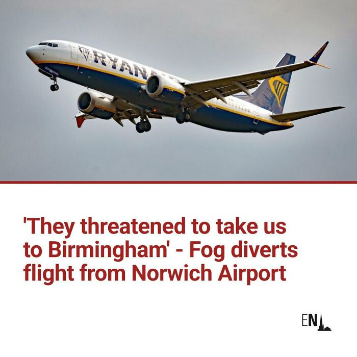 Ryanair flight diverted due to fog affecting Norwich Airport