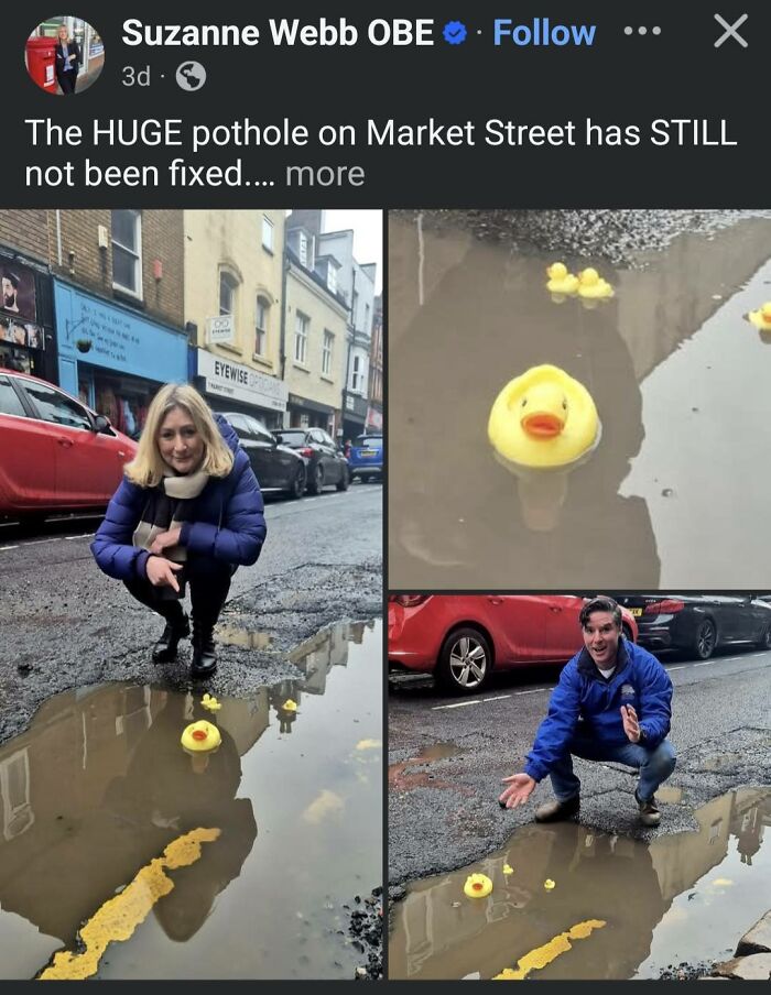 Huge pothole on Market Street remains unfixed with rubber ducks floating