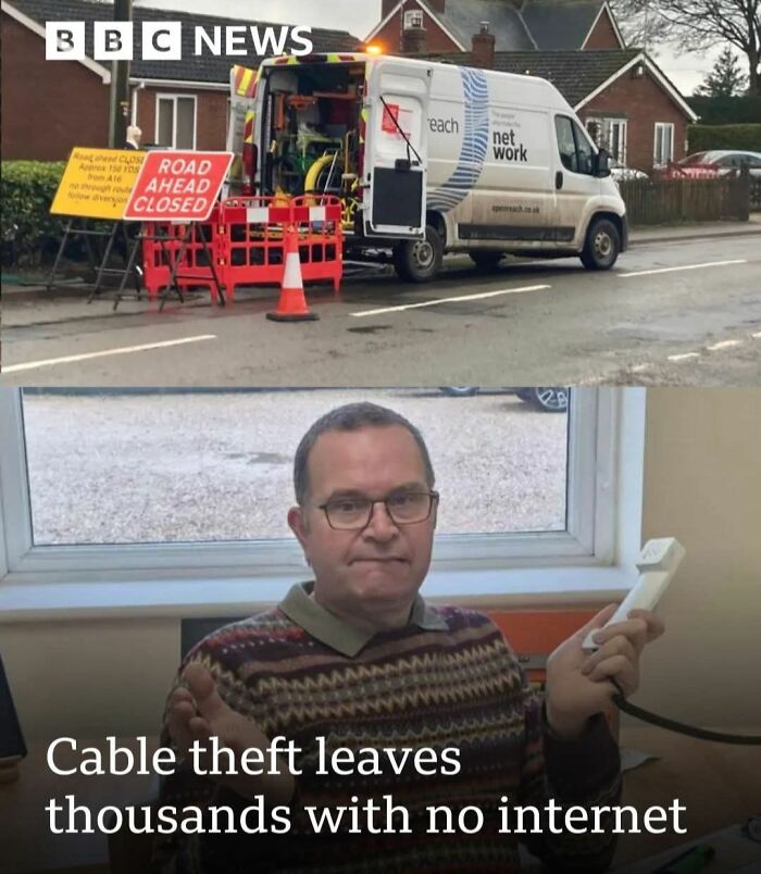 BBC News report on cable theft causing no internet for thousands