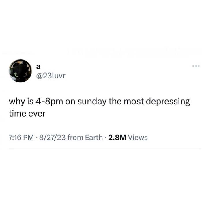 Funny post satirizing corporate life: a tweet about Sundays being depressing, shared as a funny post.