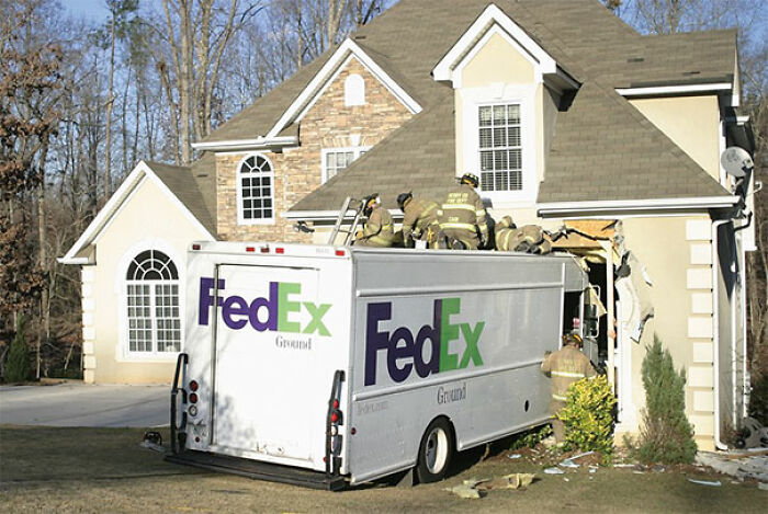 A FedEx truck crashed into a house, a dramatic example of delivery fails.