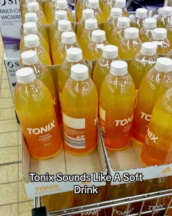 Cleaning product bottles resembling soft drink branding design fail