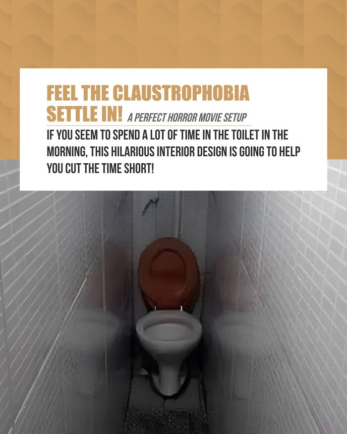 Cringeworthy interior design with extremely narrow toilet space