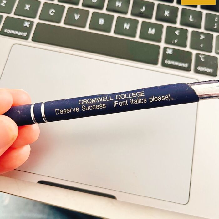 Pen with text including unintended font instruction design fail