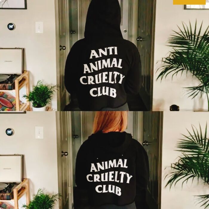 Hoodie with confusing anti animal cruelty club message design fail