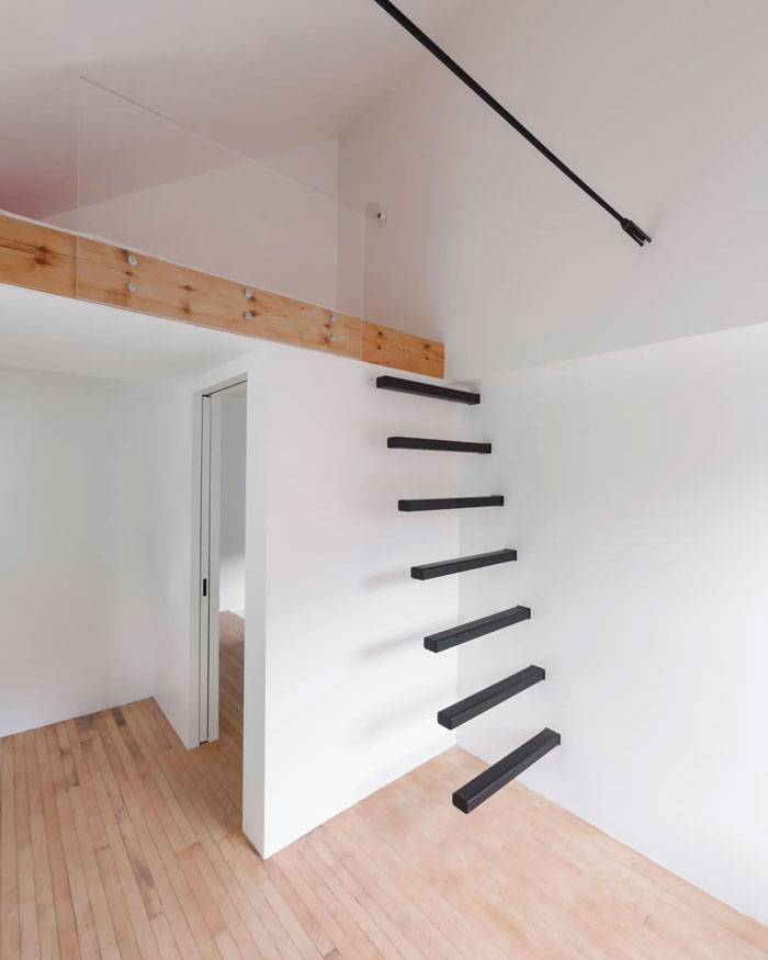 Floating stairs design fail showing dangerous and unusable steps in modern interior