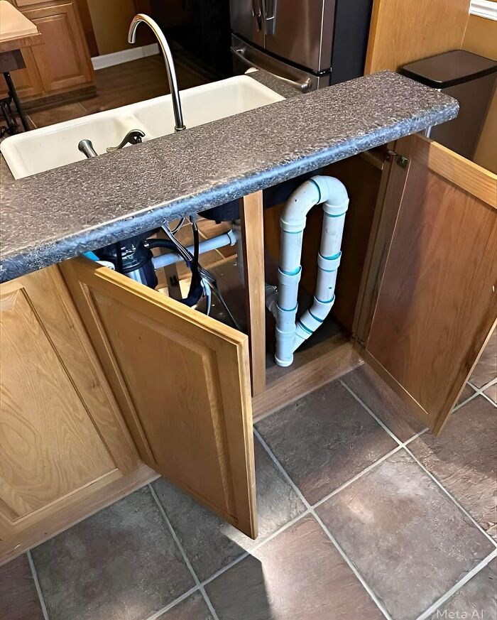 Kitchen sink cabinet plumbing blocks door from closing properly