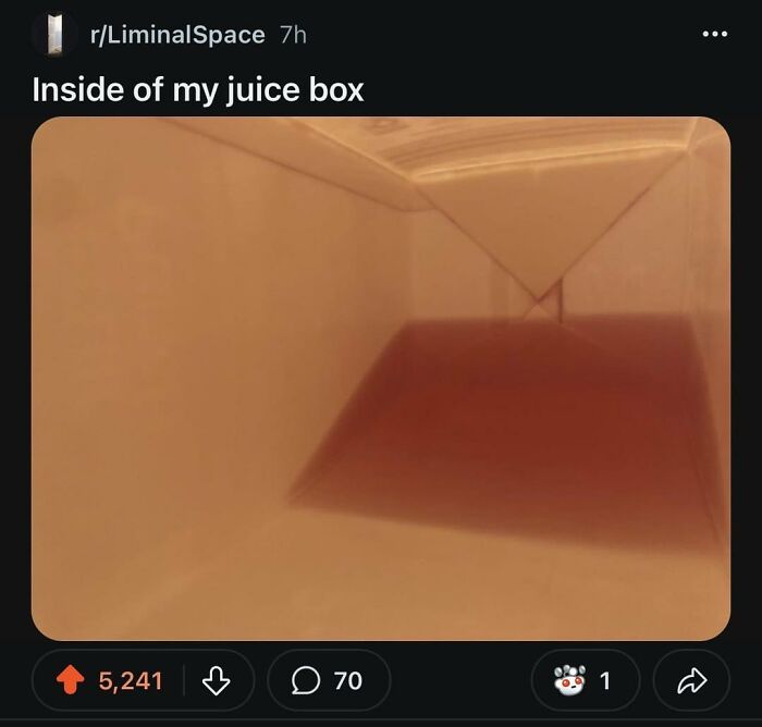 A funny image showing the inside of a juice box with liquid. This broken humor post is one of 62 random posts.