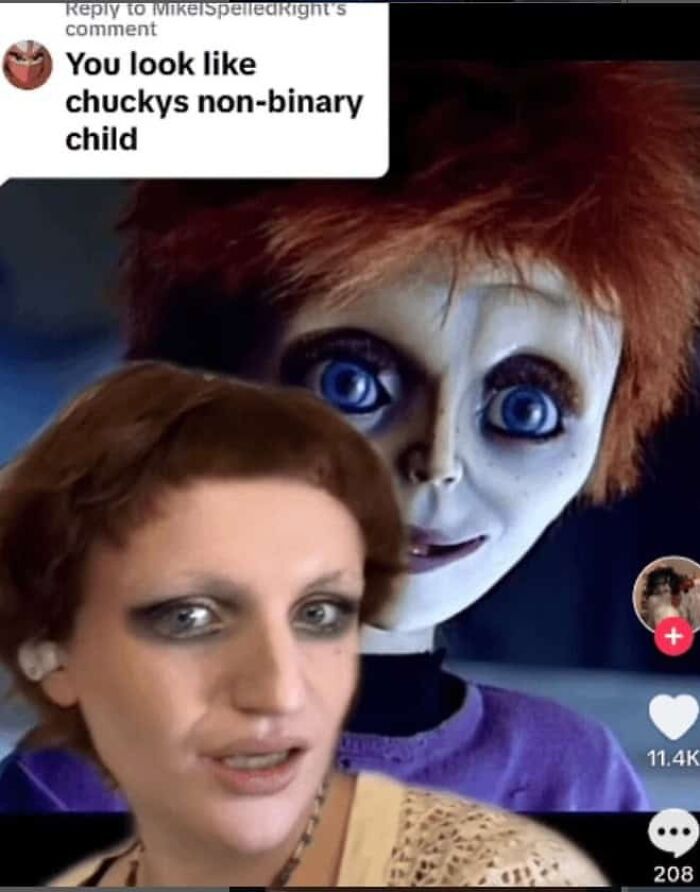 A hilariously savage burn comparing a person to Chucky's non-binary child.