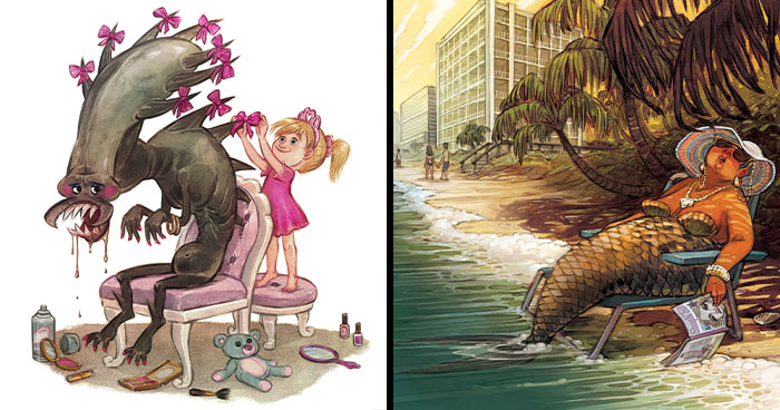 This Artist Creates Funny Illustrations Of Mythical Creatures Living Their Best Lives (21 Pics)