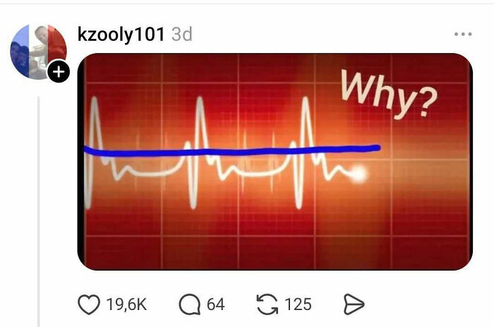 Flatlined heart monitor with text asking why related to nostrils